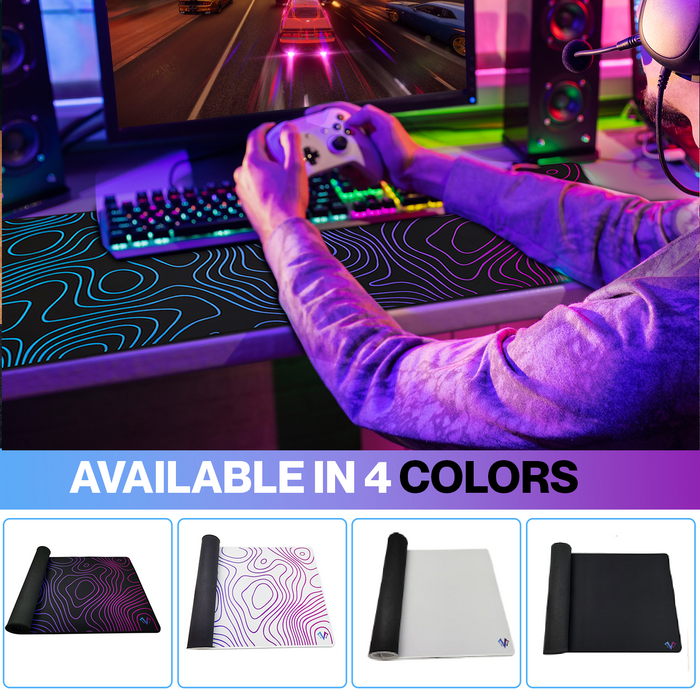 White RGB Wave XXL Oversized Mousepad Desk Mat for Gaming Ultra Thick